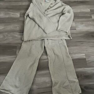 FREE PEOPLE BEACH LOUNGE WAFFLE KNIT SET- SAGE GREEN